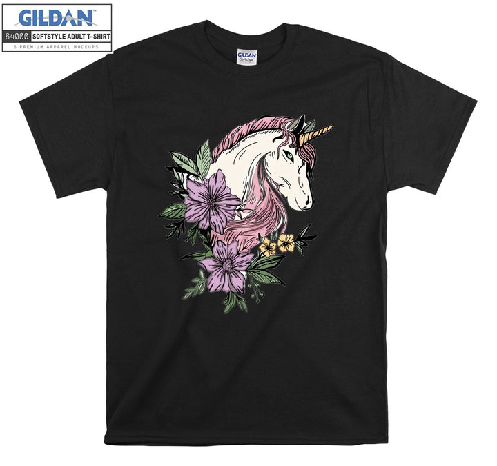 Pink Unicorn And Flowers T-shirt