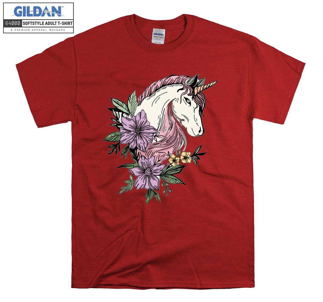 Pink Unicorn And Flowers T-shirt