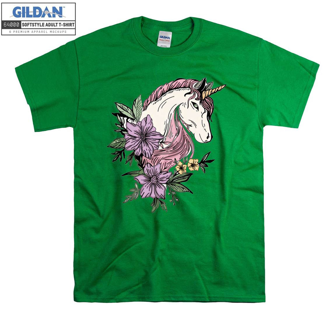 Pink Unicorn And Flowers T-shirt