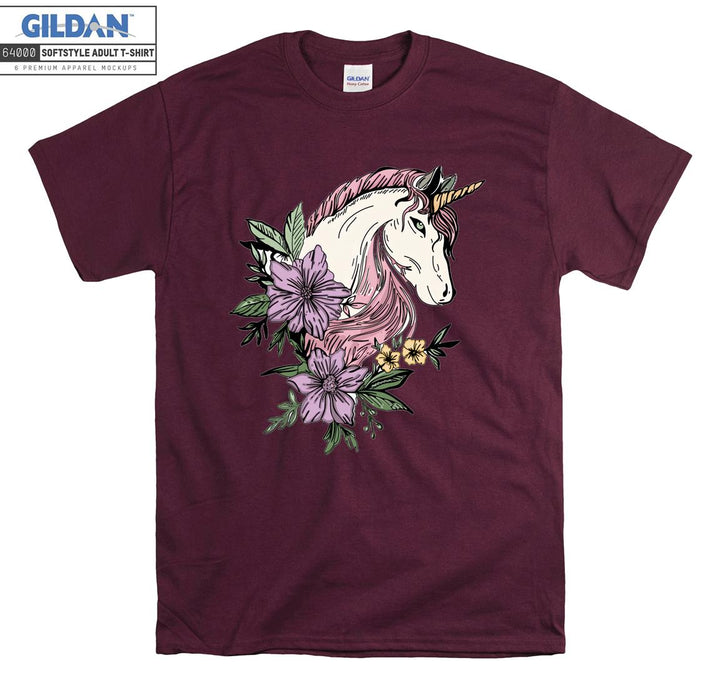 Pink Unicorn And Flowers T-shirt