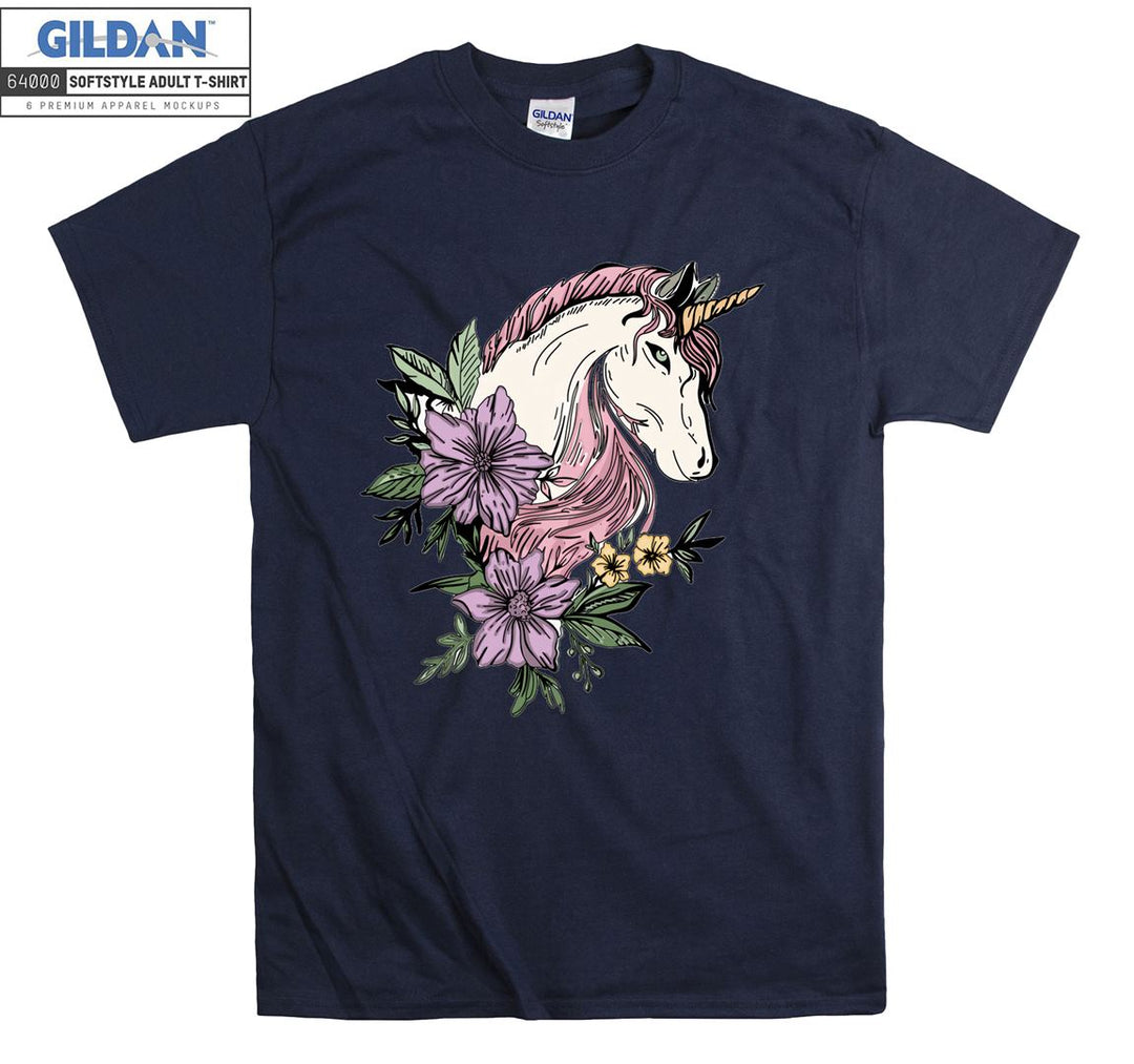 Pink Unicorn And Flowers T-shirt