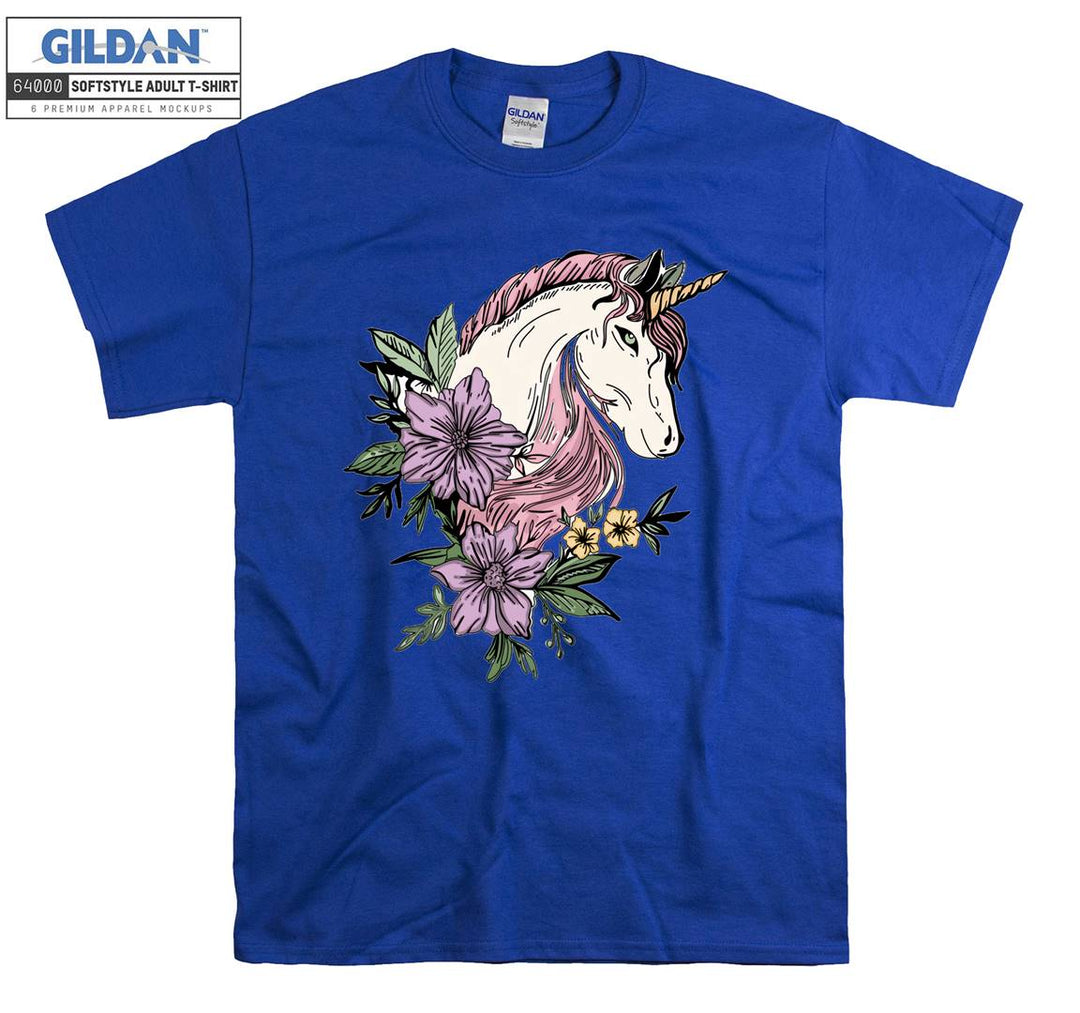 Pink Unicorn And Flowers T-shirt