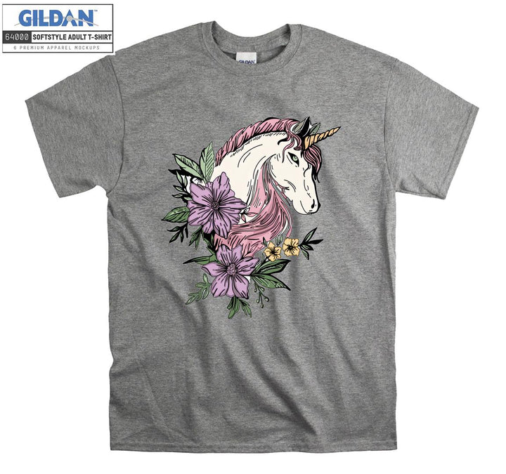 Pink Unicorn And Flowers T-shirt