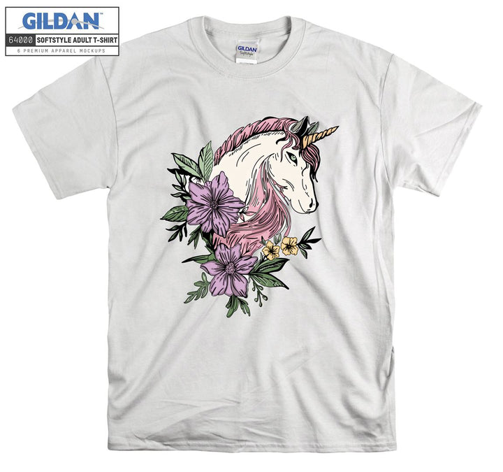 Pink Unicorn And Flowers T-shirt