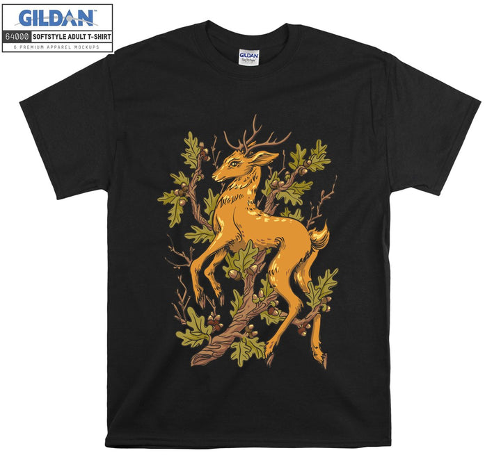 Brown Deer And Flowers Forest Theme T-shirt