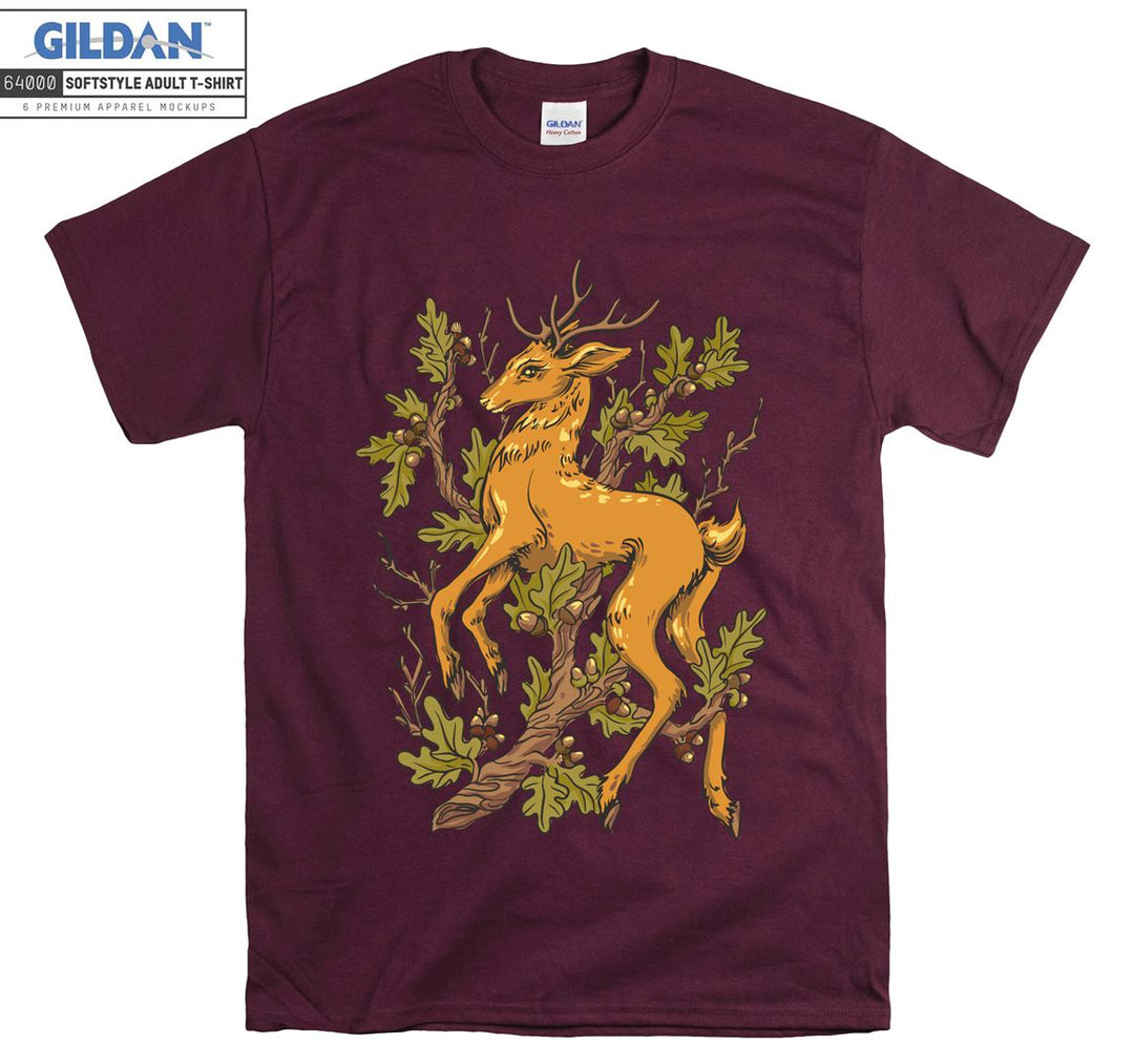 Brown Deer And Flowers Forest Theme T-shirt