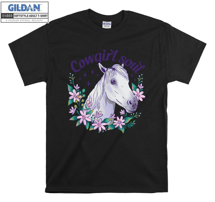 Cowgirl Soul White Horse And Flowers T-shirt