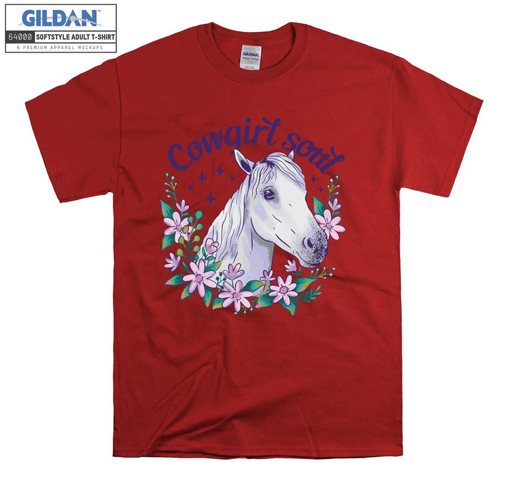 Cowgirl Soul White Horse And Flowers T-shirt