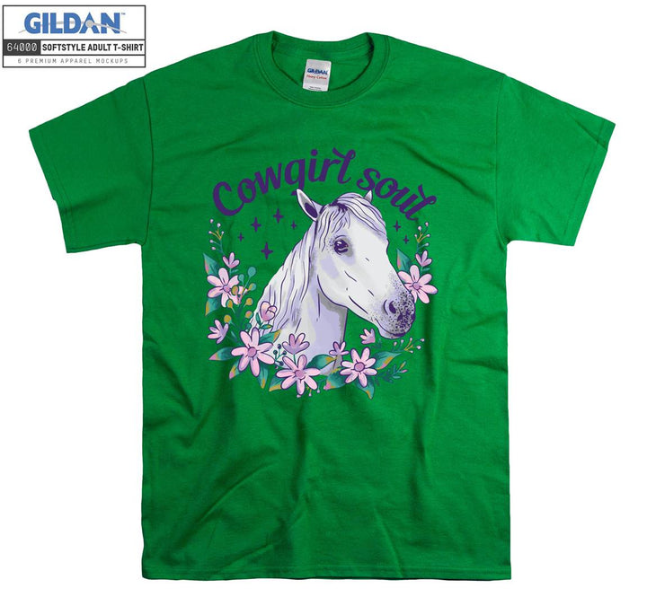 Cowgirl Soul White Horse And Flowers T-shirt