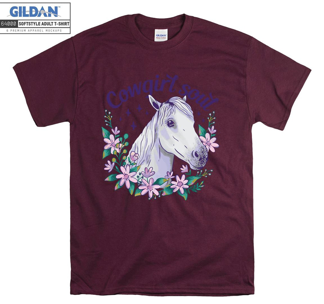 Cowgirl Soul White Horse And Flowers T-shirt