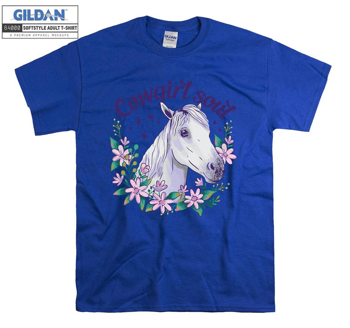 Cowgirl Soul White Horse And Flowers T-shirt