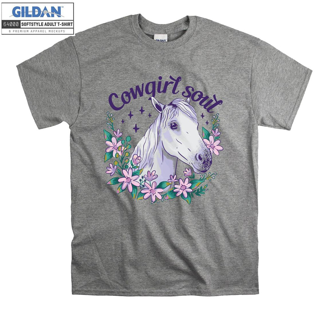 Cowgirl Soul White Horse And Flowers T-shirt