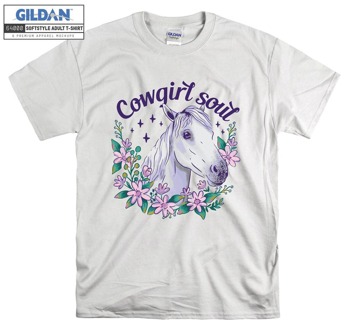 Cowgirl Soul White Horse And Flowers T-shirt