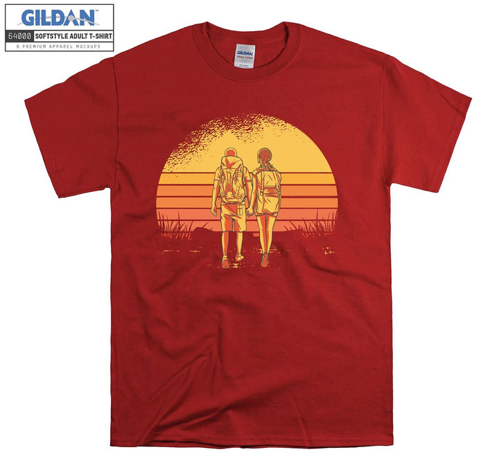 Couple hiking retro sunset T-shirt