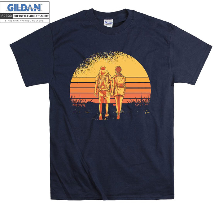 Couple hiking retro sunset T-shirt