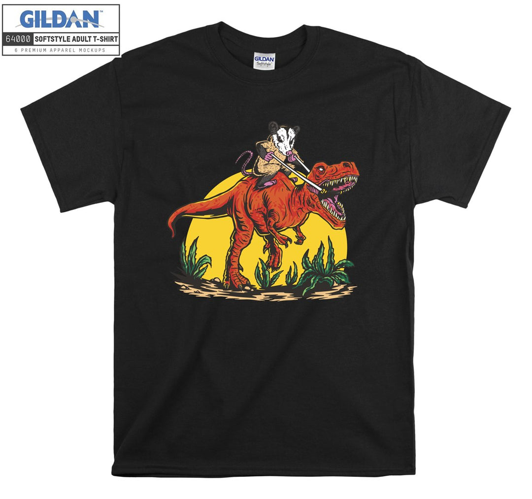 Raccoon Riding Red Dinosaur T-shirt