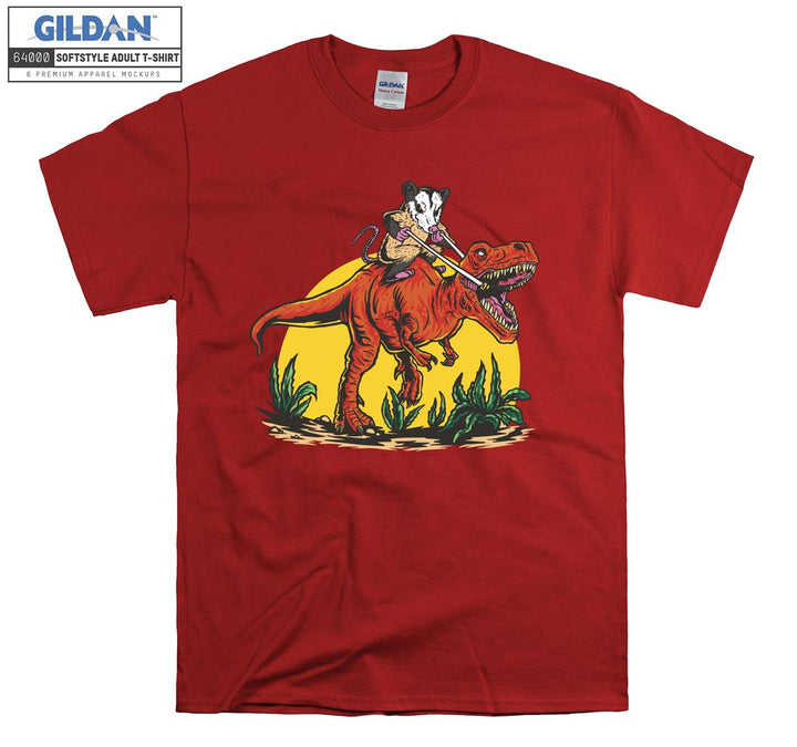 Raccoon Riding Red Dinosaur T-shirt