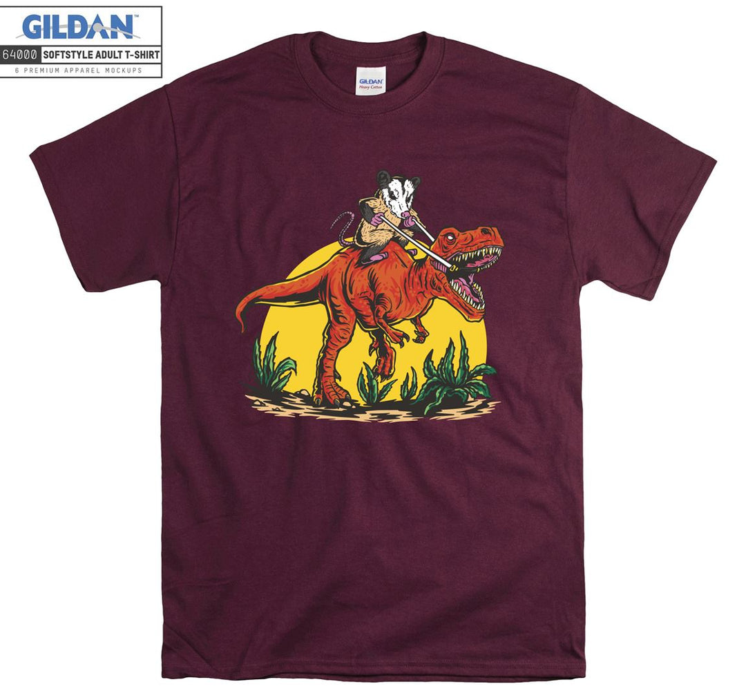 Raccoon Riding Red Dinosaur T-shirt