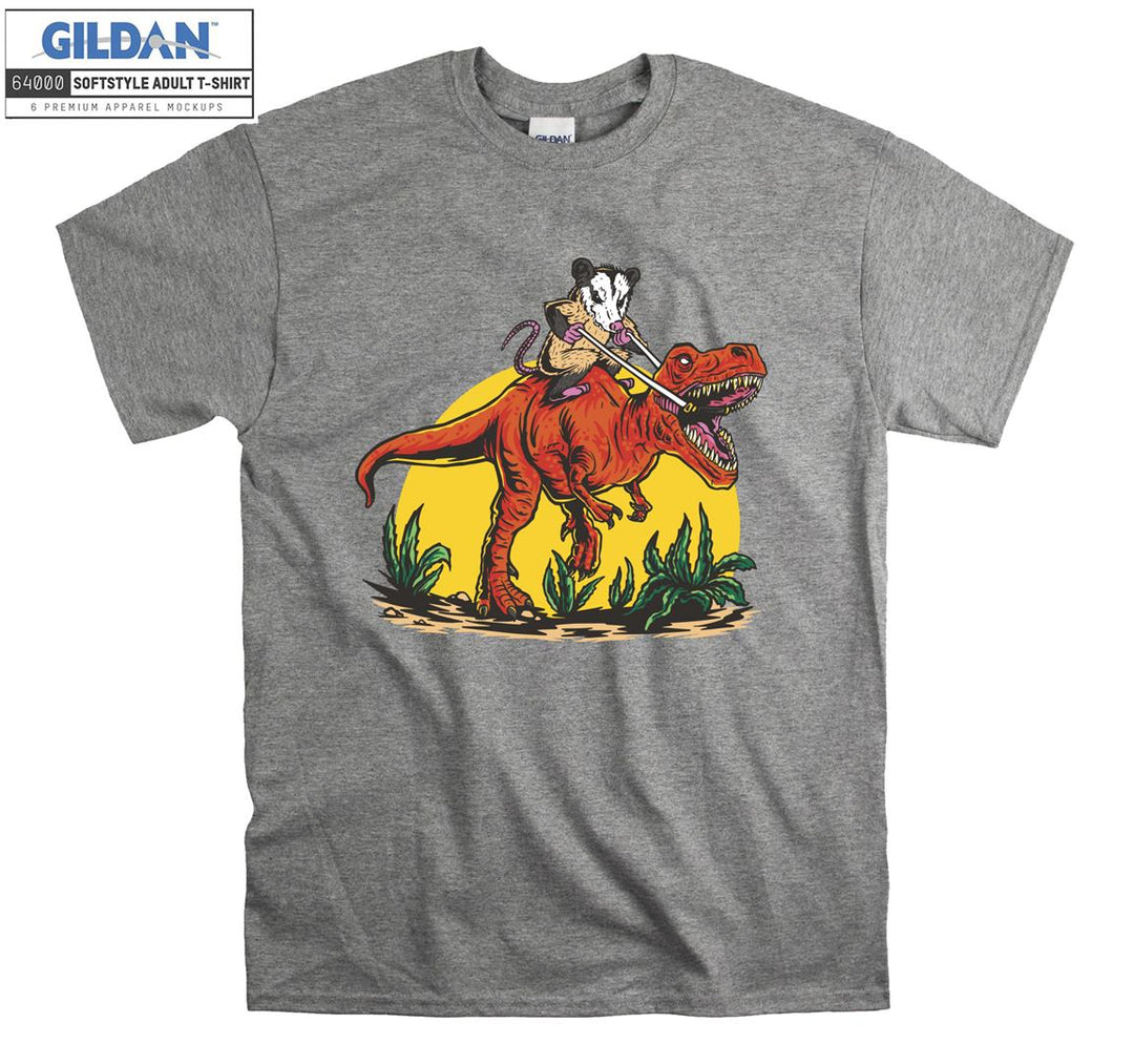 Raccoon Riding Red Dinosaur T-shirt