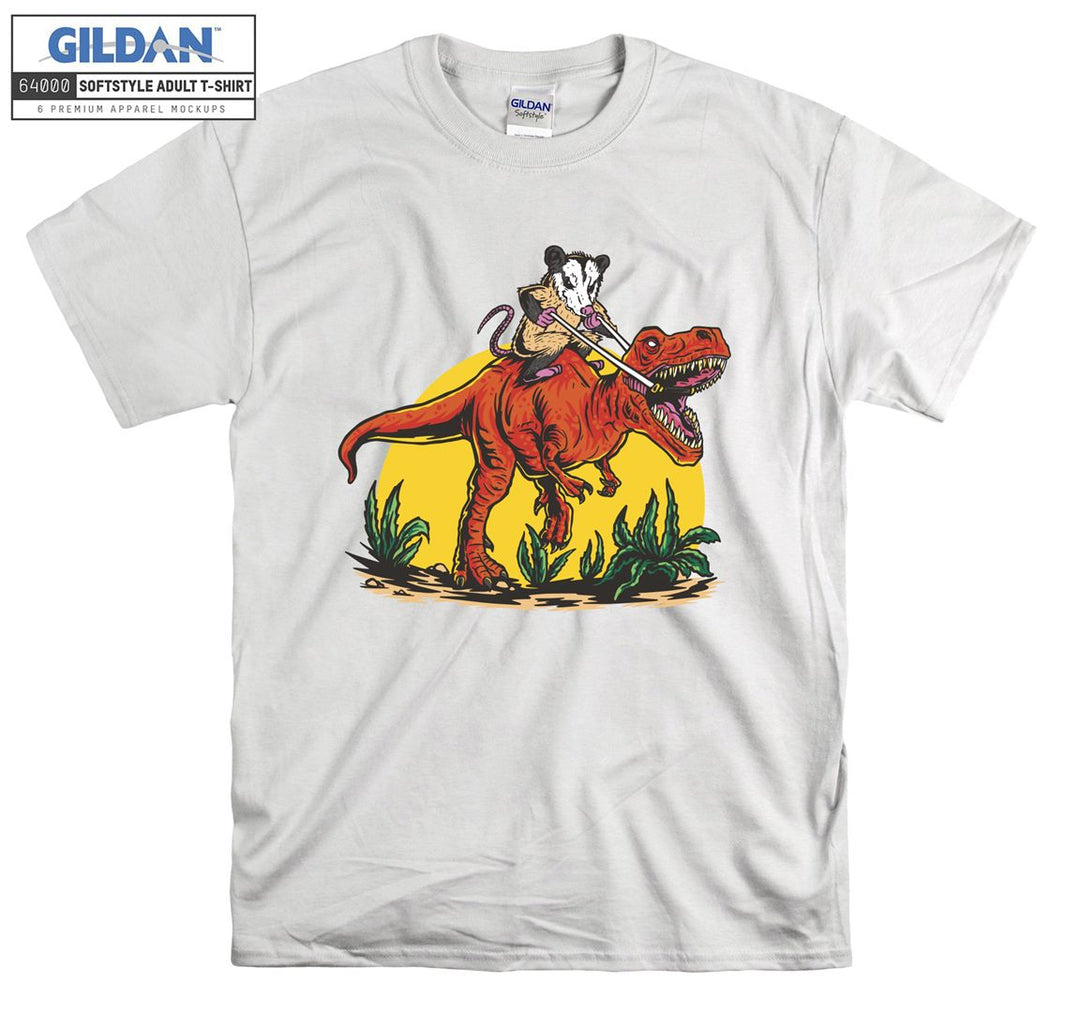 Raccoon Riding Red Dinosaur T-shirt