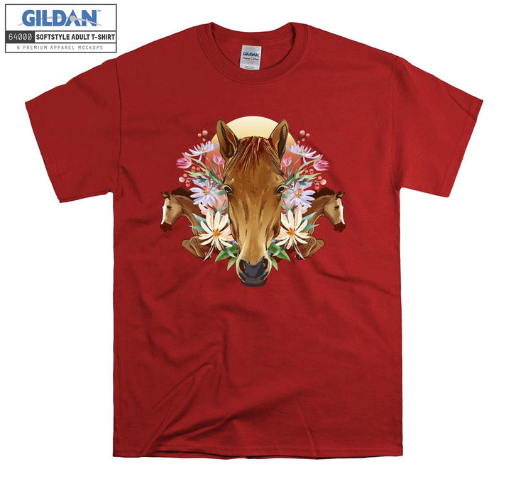 Brown Horses And Flowers Forest Theme T-shirt