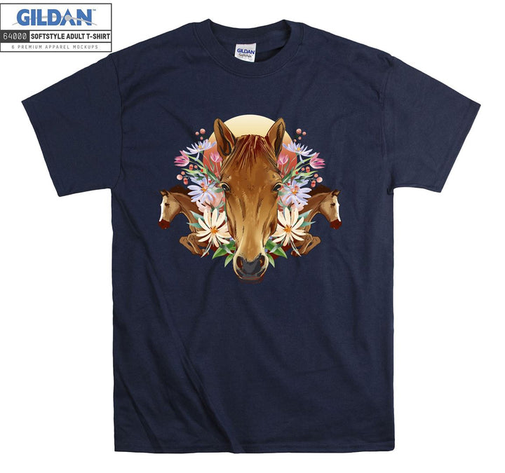 Brown Horses And Flowers Forest Theme T-shirt