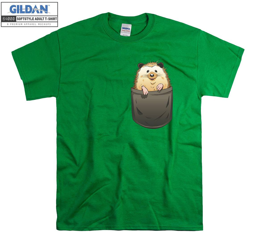 Sweet Brown Hedgehog In Pocket T-shirt