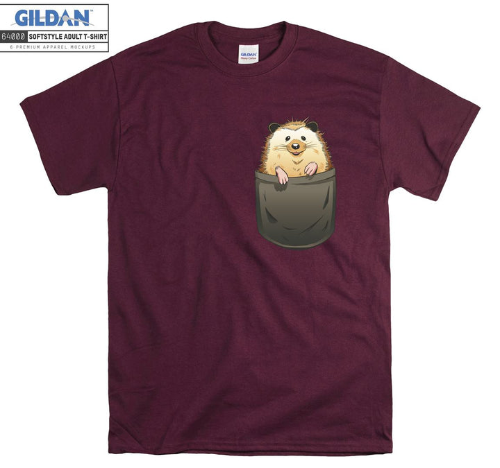 Sweet Brown Hedgehog In Pocket T-shirt