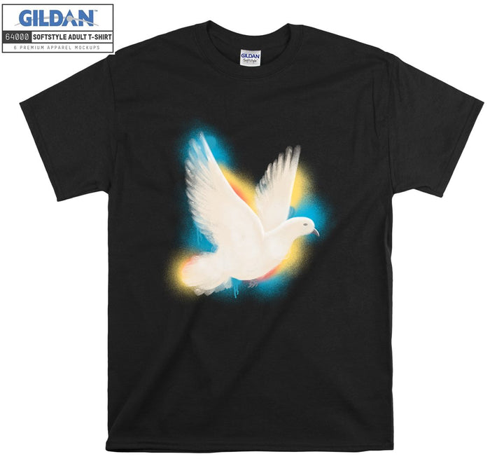 Flying White Pigeon And Colorful Background T-shirt