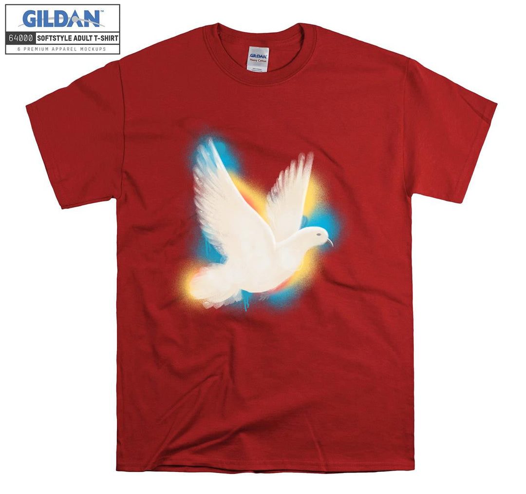 Flying White Pigeon And Colorful Background T-shirt