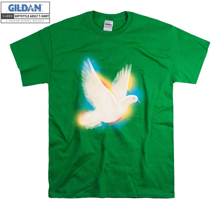 Flying White Pigeon And Colorful Background T-shirt