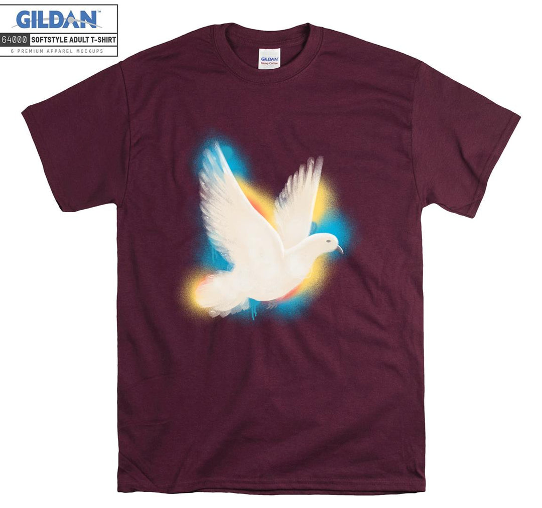 Flying White Pigeon And Colorful Background T-shirt