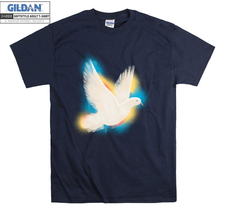 Flying White Pigeon And Colorful Background T-shirt