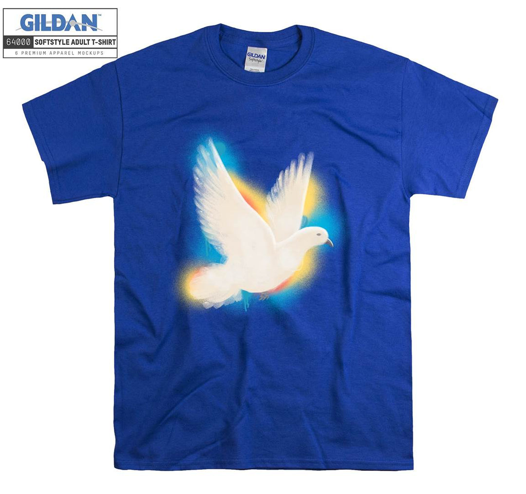 Flying White Pigeon And Colorful Background T-shirt