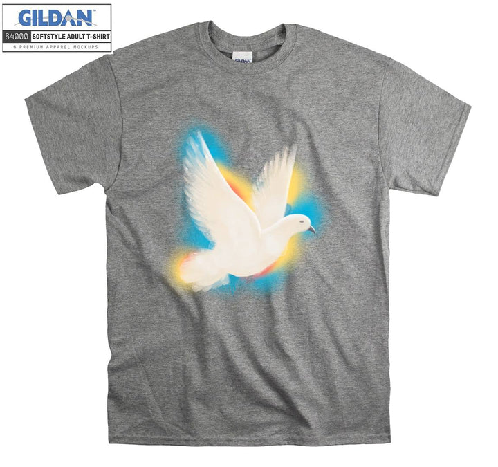 Flying White Pigeon And Colorful Background T-shirt