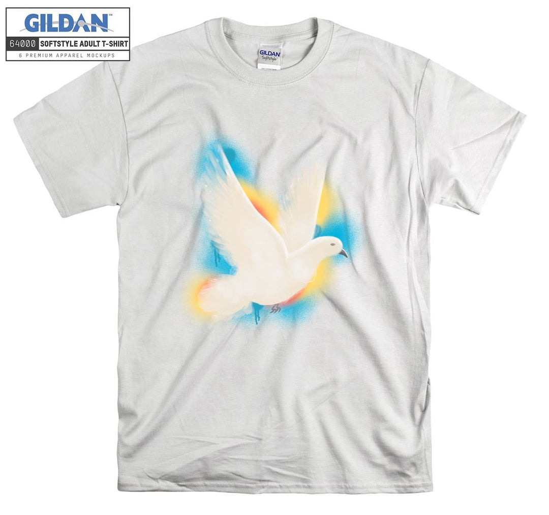 Flying White Pigeon And Colorful Background T-shirt