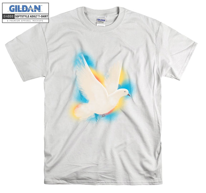 Flying White Pigeon And Colorful Background T-shirt