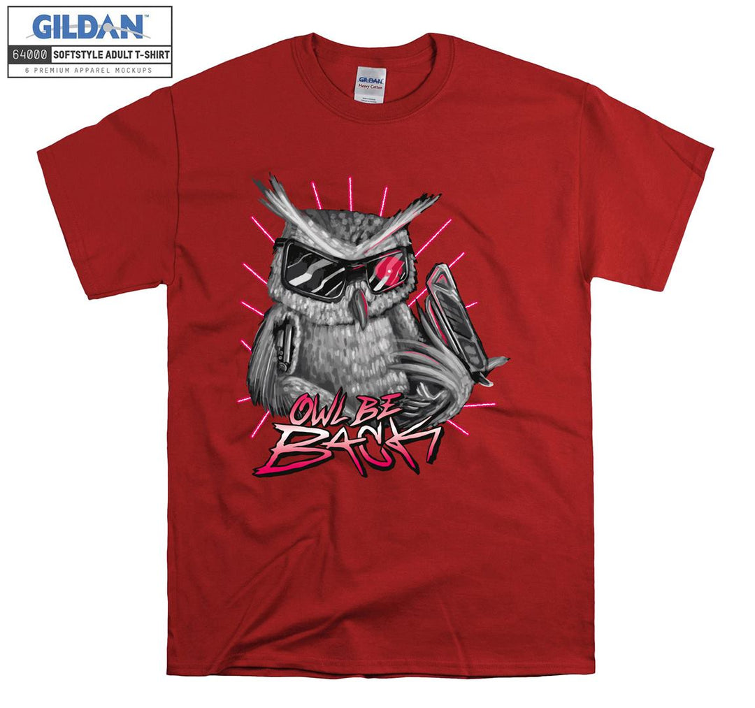 Gray Owl With Glasses Owl Be Back T-shirt