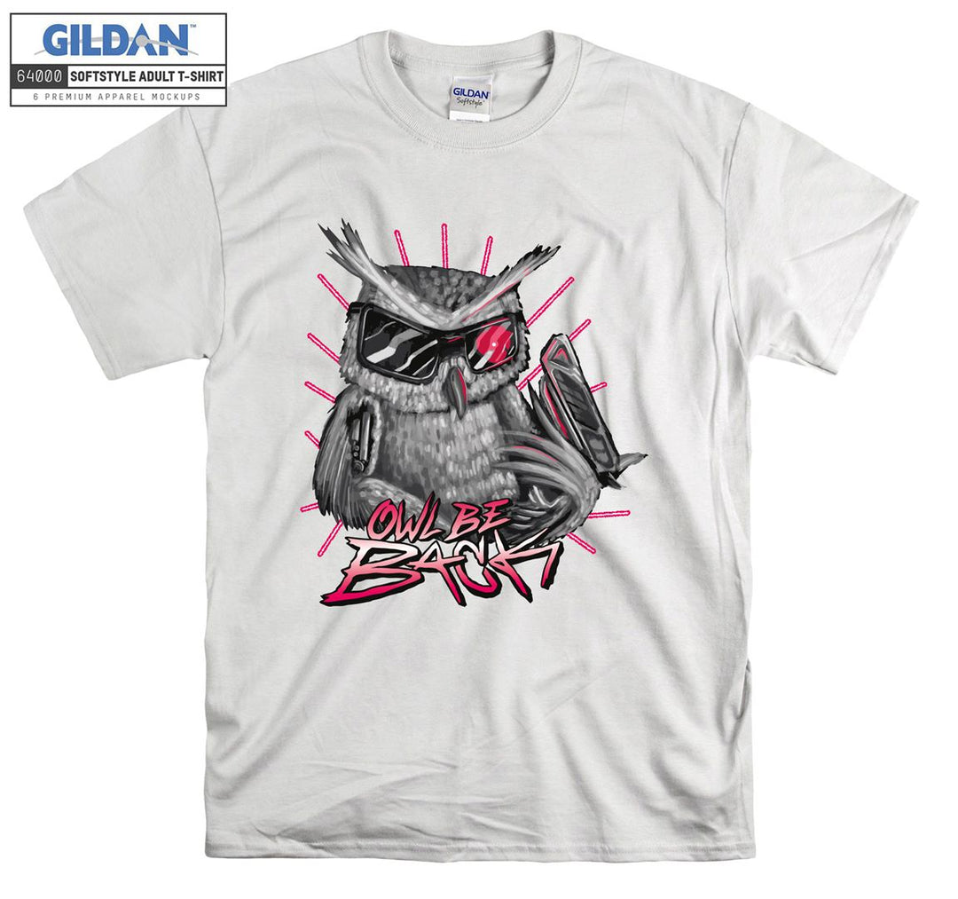 Gray Owl With Glasses Owl Be Back T-shirt