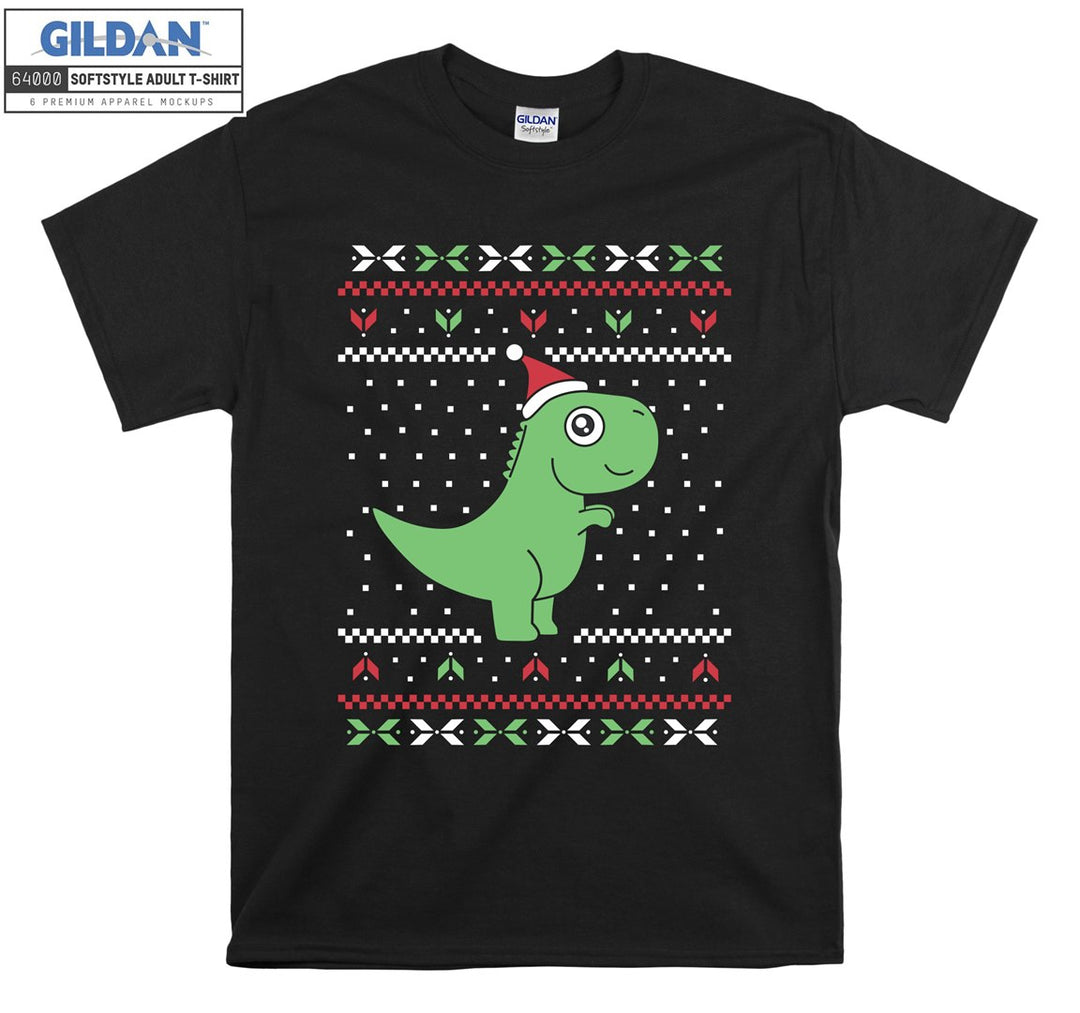 Cartoon Green Dinosaur Christmas Figure T-shirt