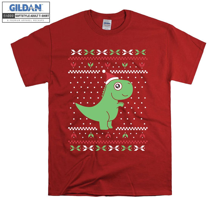 Cartoon Green Dinosaur Christmas Figure T-shirt