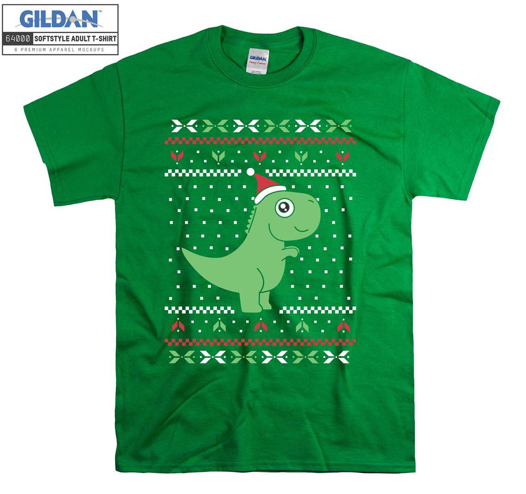 Cartoon Green Dinosaur Christmas Figure T-shirt