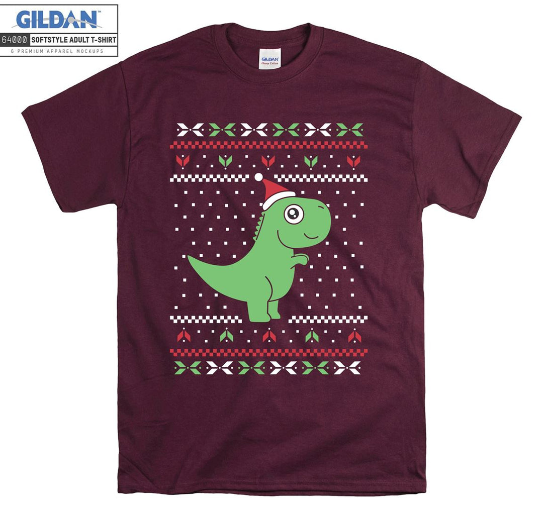 Cartoon Green Dinosaur Christmas Figure T-shirt