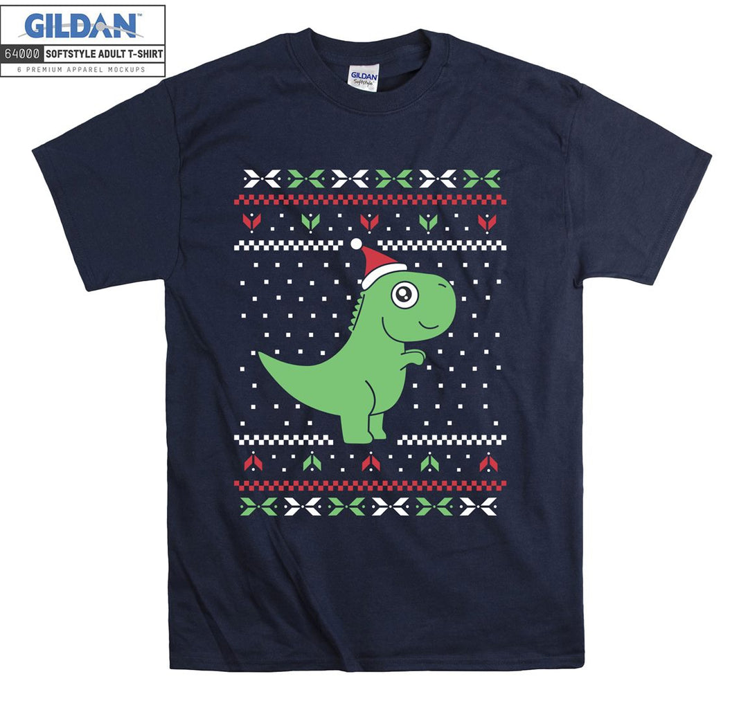 Cartoon Green Dinosaur Christmas Figure T-shirt