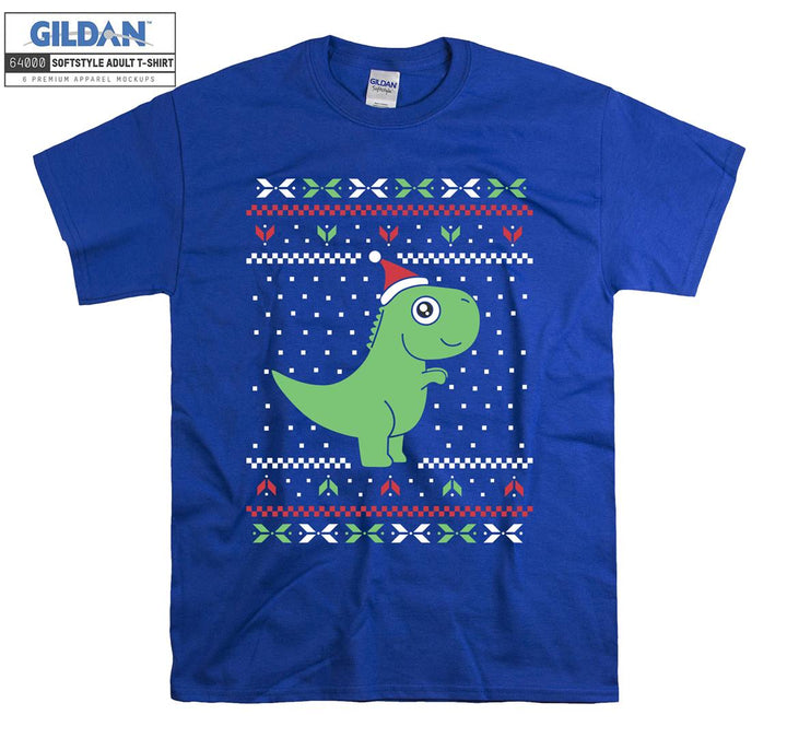 Cartoon Green Dinosaur Christmas Figure T-shirt