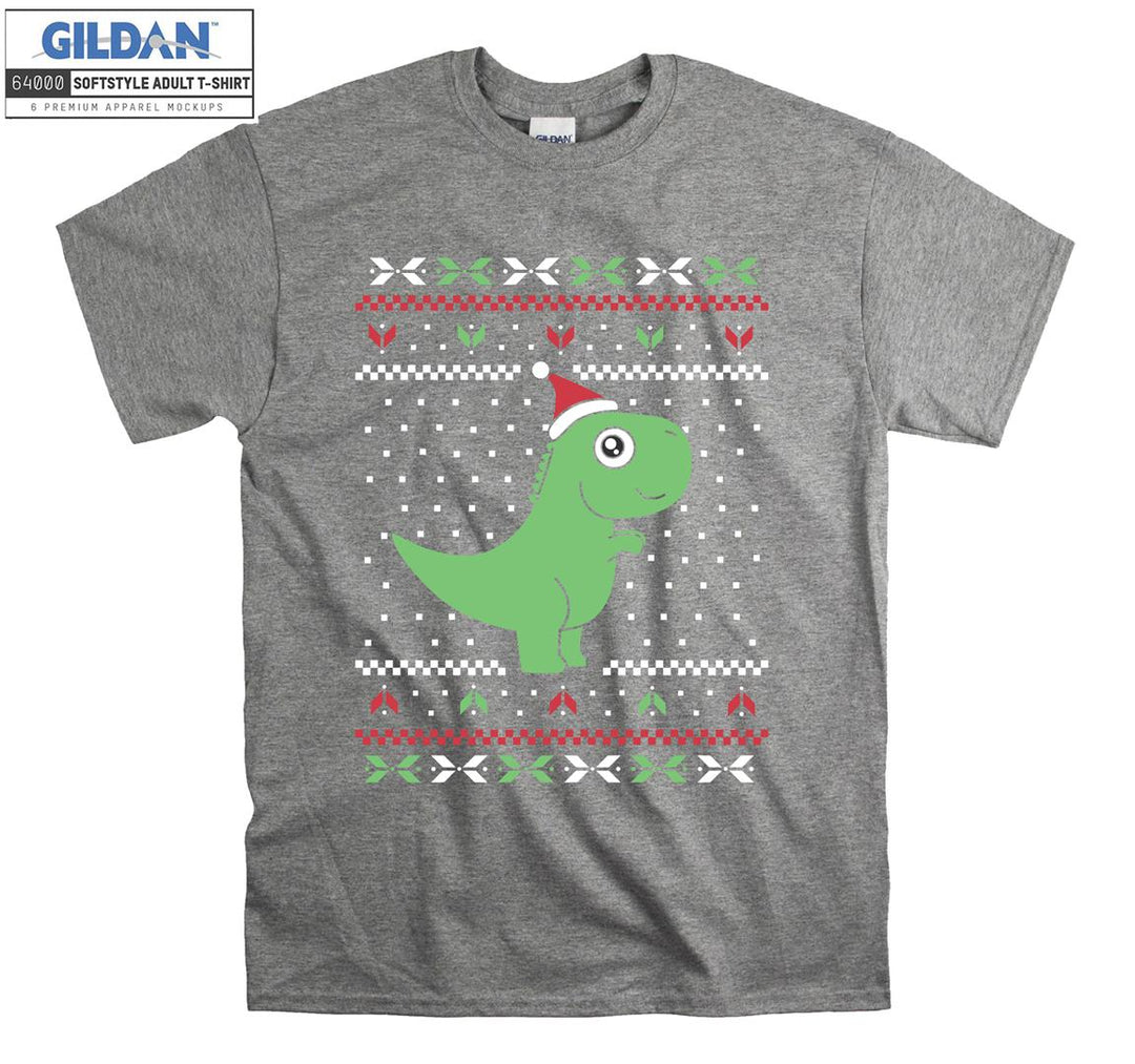 Cartoon Green Dinosaur Christmas Figure T-shirt