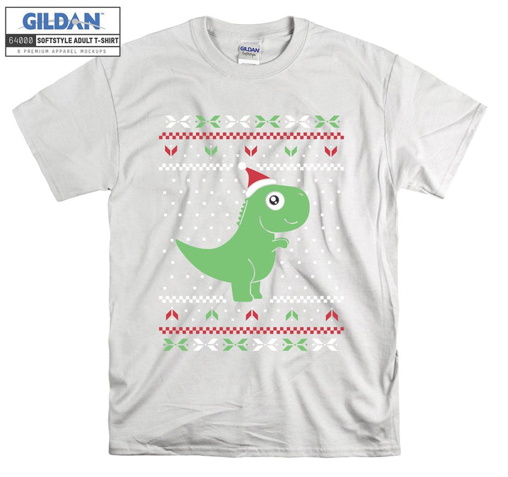 Cartoon Green Dinosaur Christmas Figure T-shirt