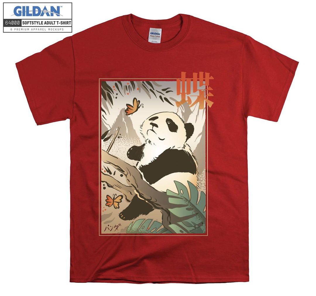 Sweet Panda Lying On Tree And Try Catch Butterfly T-shirt