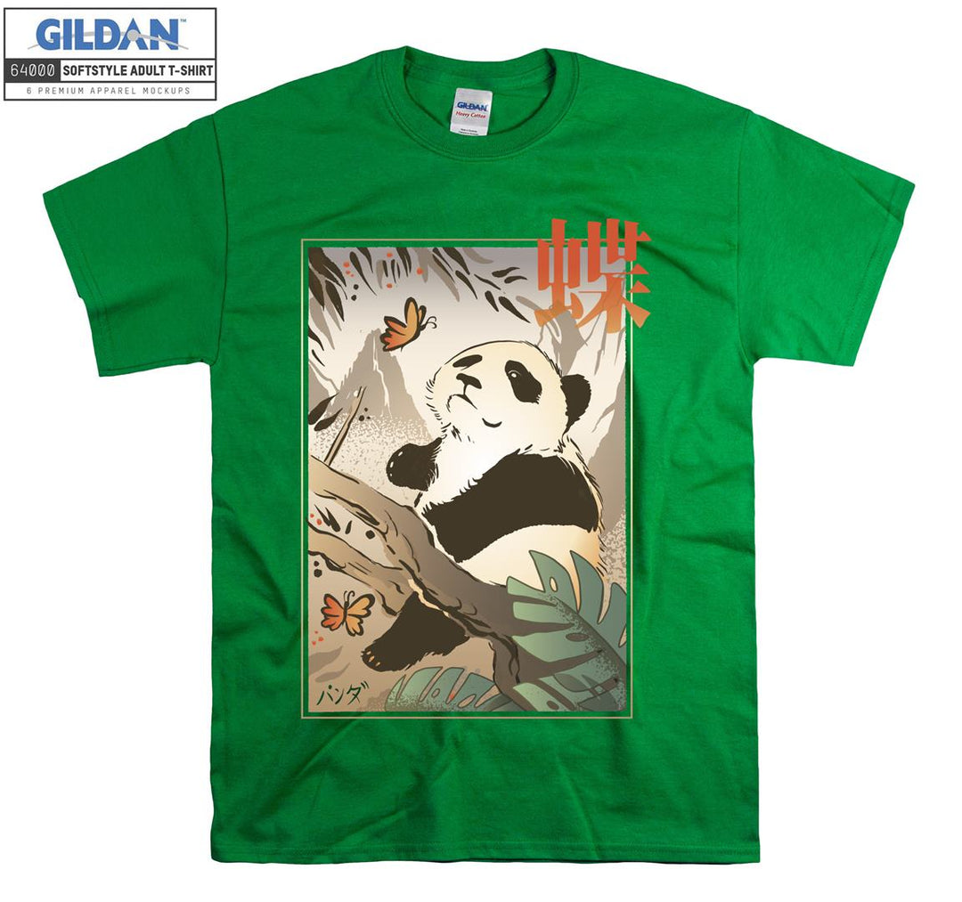 Sweet Panda Lying On Tree And Try Catch Butterfly T-shirt