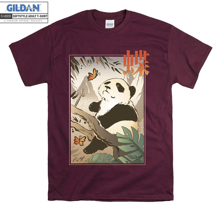 Sweet Panda Lying On Tree And Try Catch Butterfly T-shirt